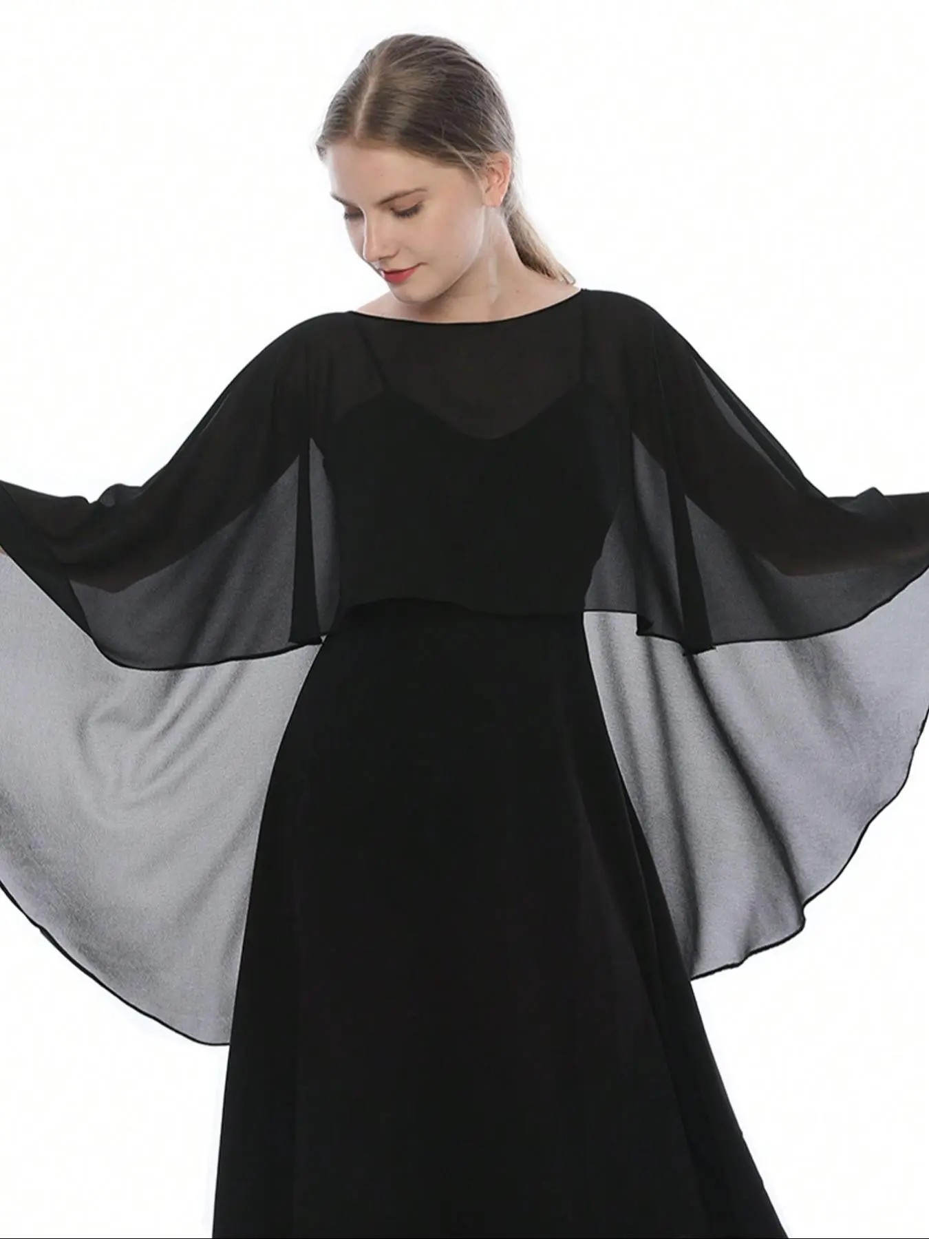 Women's Solid Color Chiffon Cape Wrap, Lightweight Breathable UV Protection Boho Style Shawl, Soft Comfortable Fashion Accessory for Dress