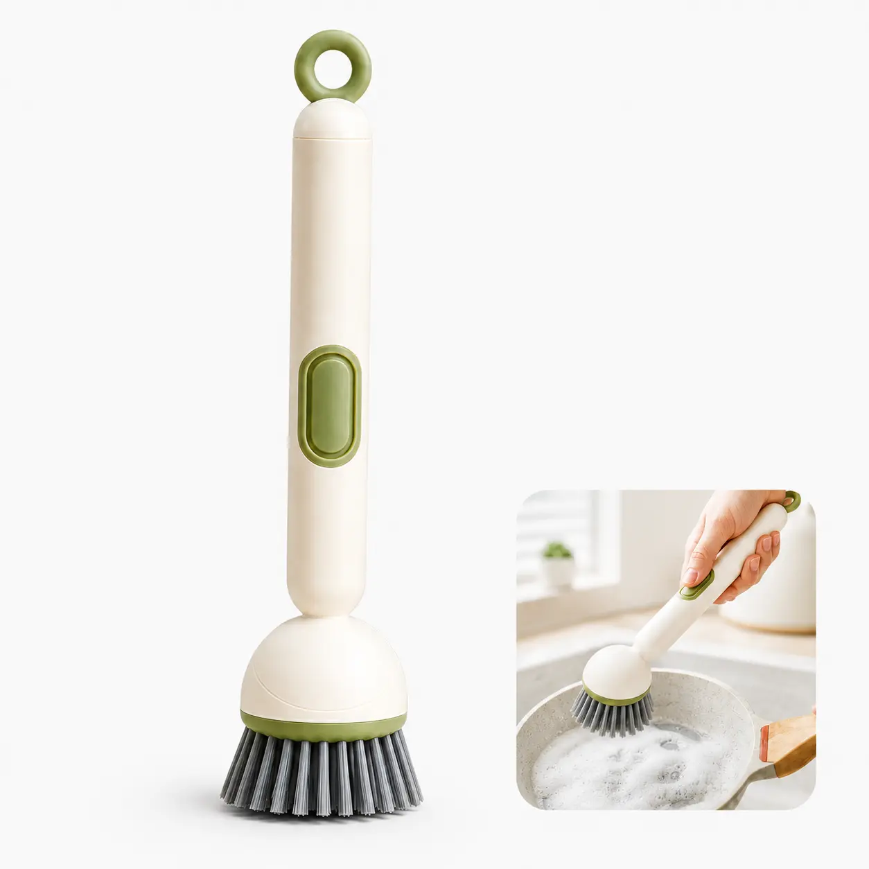 Multifunctional 6-in-1 Rotatable Dish Brush with Detergent Dispenser, 360° Rotating Scrubber, Comfortable Non-Slip Ergonomic Handle, Durable PET Bristles, Adjustable Angles for Pots, Pans & Utensils (Home Cleaning Supplies), One-Click Detergent Dispenser