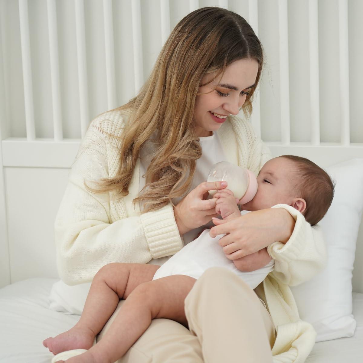 Glass  Bottles,Anti Colic  Bottle with  Response Nipple Size S,Wide  Slow Flow  Bottle for ,,Preemie 0-3 0-6 Month, (, 1 Pack, 4 Ounce)