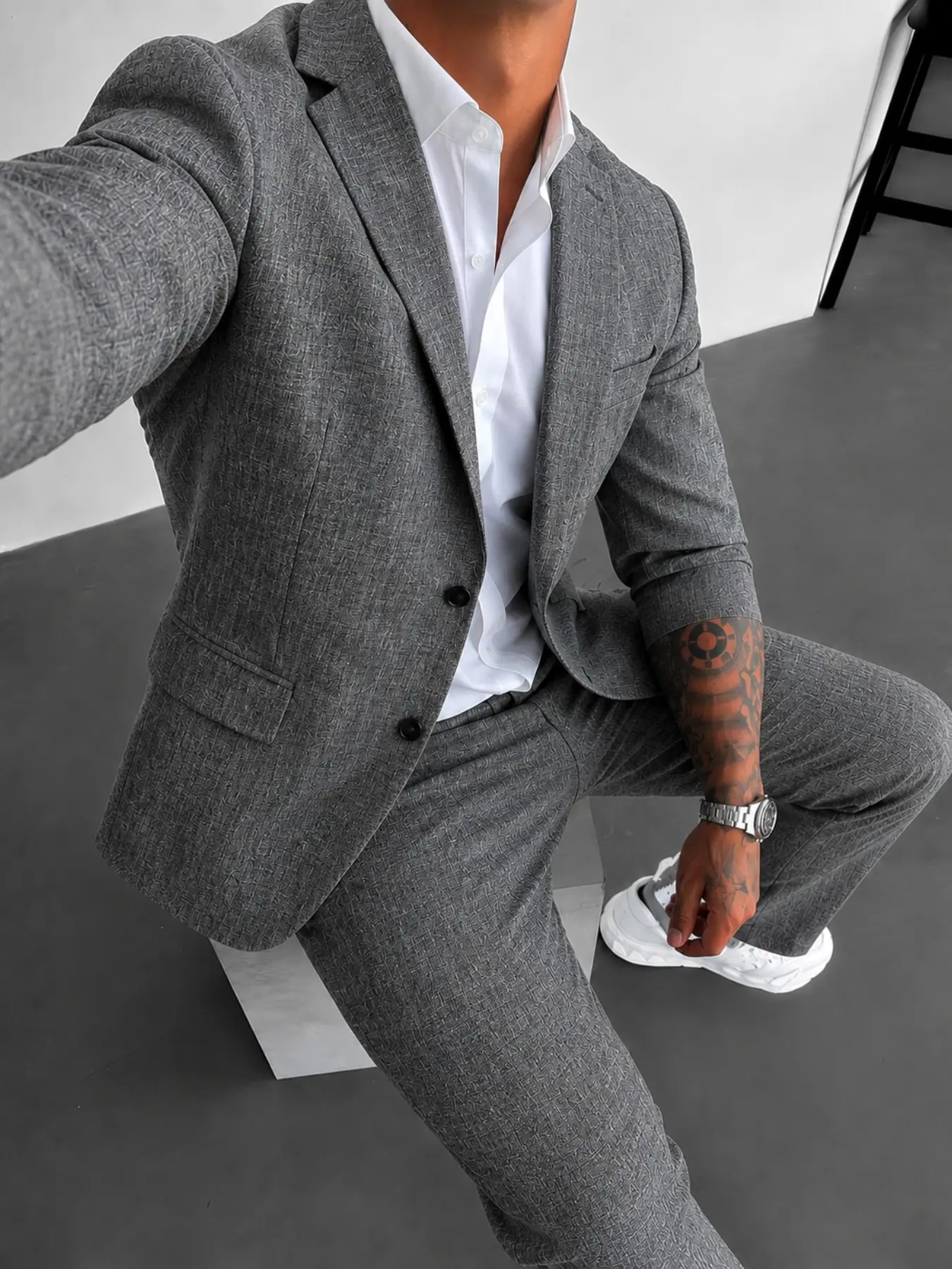 Men's Solid Color Suit Set, Slim Fit Formal Casual Comfy Breathable Suits Business Blazer & Pants for Work Office, Men's Clothing for All Seasons, Menswear