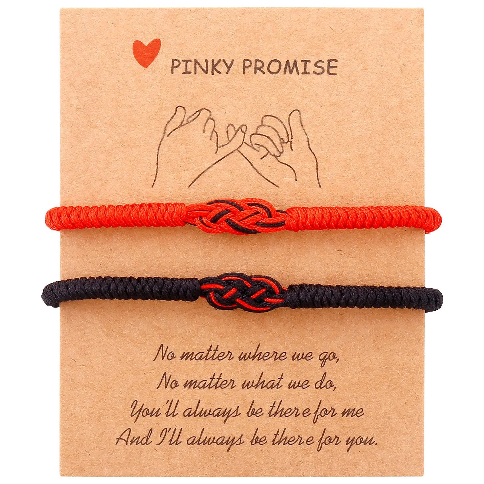 Handmade Heart Knot Couple Bracelet Set - Polyester Cord Red String Bracelet, Unisex Wear, Valentine’s Gift for Women