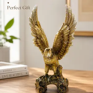 Copper Color Eagle Statue Decoration, Resin Winged Hawk Ornament, Tree Stump Base, Powerful American Eagle Sculpture, Living Room Office Desk Decor