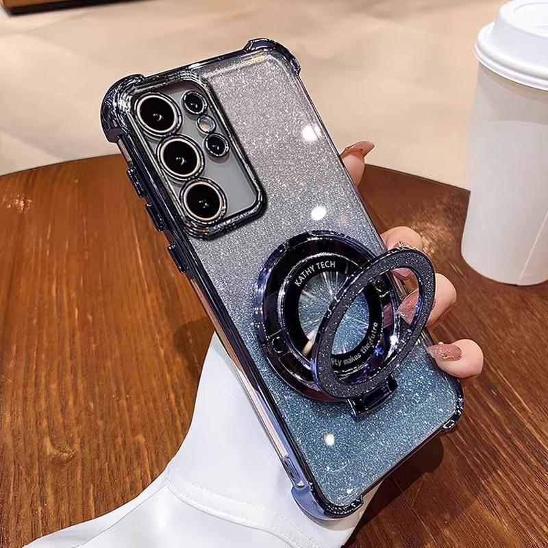 For Galaxy S25FE Case Luxury Glitter Bracket Case For Samsung S25 Ultra S24 Plus S23 A06 A16 A36 A56 A05 A15 A25 A35 A55 Cover