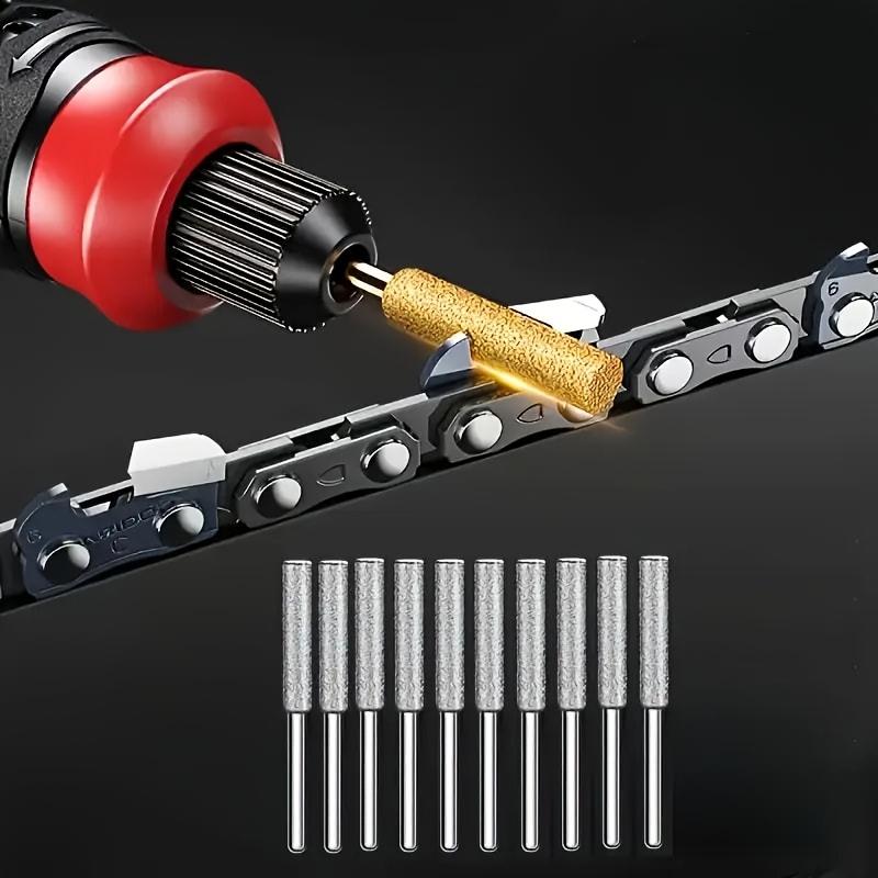 10-Piece Diamond Chainsaw Sharpener Set, Titanium Coated Corundum Grinding Bits, Rotary Tool Rough Stone File Suitable for Chainsaw, Emerald, Glass, Metal, Wood Sharpeners - Uncharged Power Mode