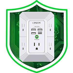 Wall Charger, Surge Protector, 5 Outlet Extender with 4 USB Charging Ports, 3-Sided 1680J Power Strip Multi Plug Adapter Spaced for Home Travel Office