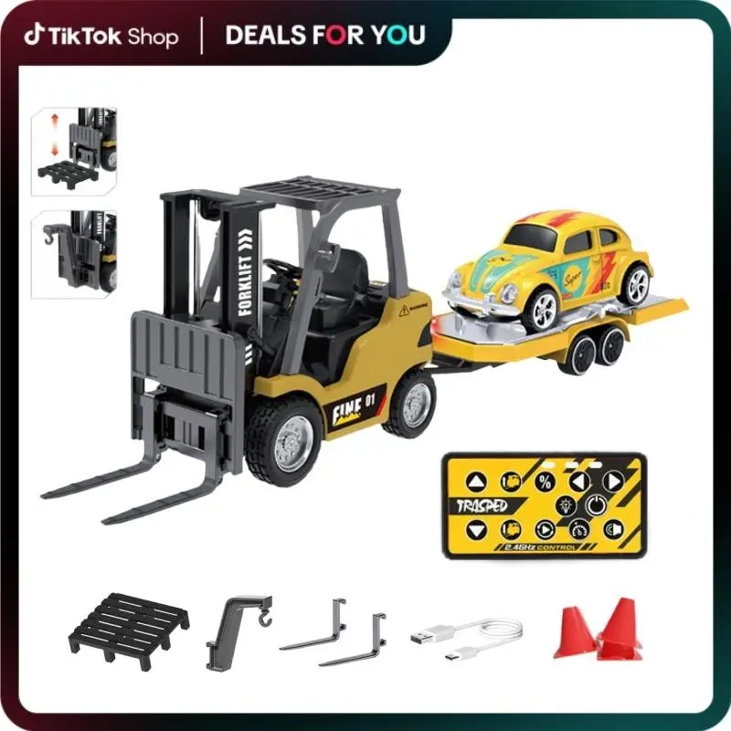1:64 Mini Desktop Remote Control Forklift, Bluetooth-compatible Controlled Engineering Vehicle, Simulation Building Model Car, Kids RC Cars Remote Control Car