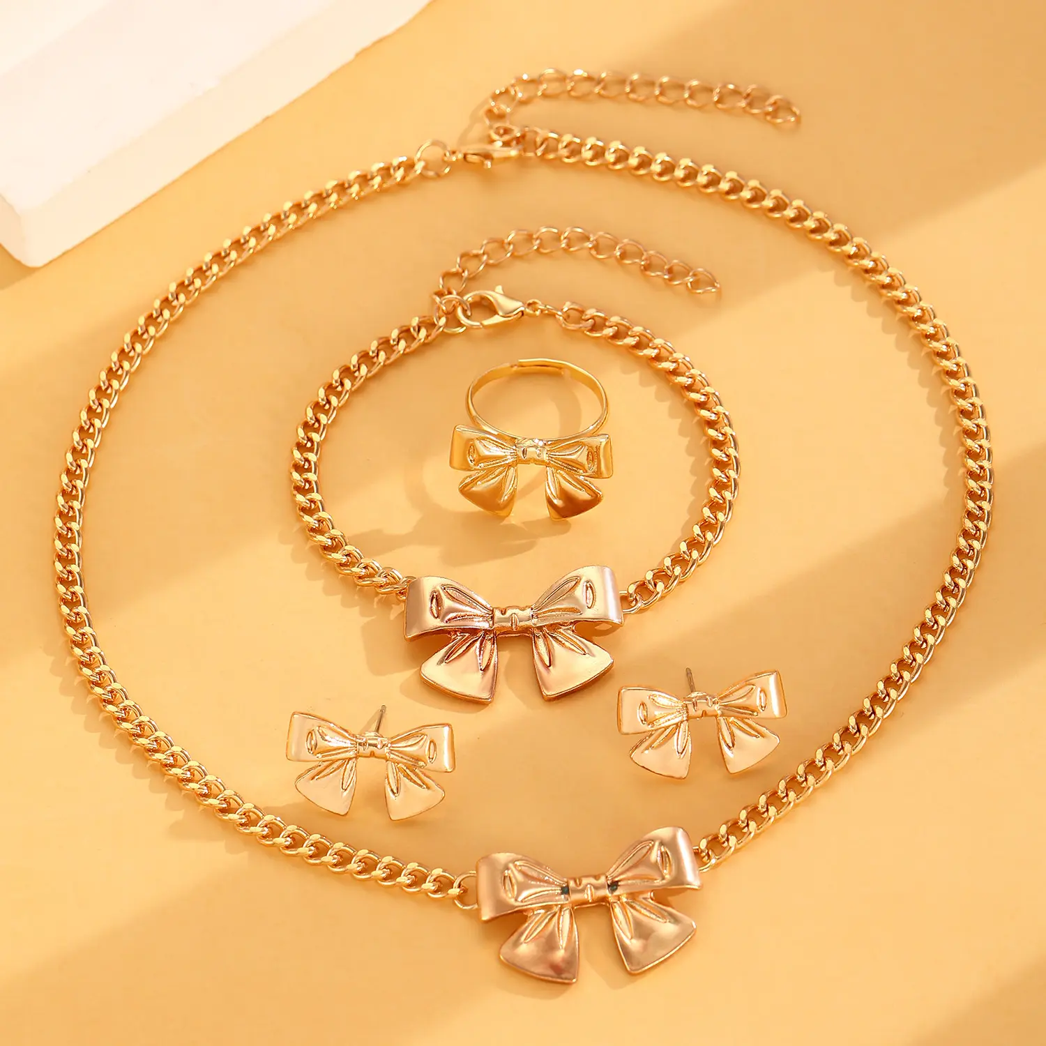Women's 5-Piece Plated Metal Bow Necklace Set - Dainty Ribbon Charm Ensemble, Layered Choker Collection, Viral TikTok Bow Aesthetic, Coquette Core Trend, Petite Lightweight Delicate Multi-Style Bag Accessory for Daily Wear, Gifting
