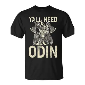 180gOdin Viking T-Shirt - Norse Graphic Tee with Odin, Casual Round Neck Shirt Suitable for Year-Round Wear, Machine Washable Viking Apparel for Everyday Outfits & Themed Events, Male Fashion