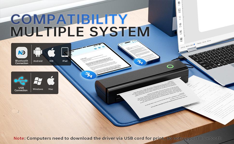 Portable Printers Wireless for Travel, N80 Wireless Thermal Printer Bluetooth Inkless Printer Support 8.5" X 11" US Letter & A4, Compatible with iOS, Android, Laptop