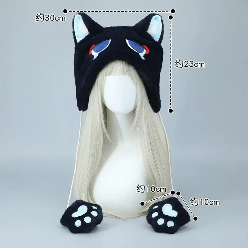 Genshin Impact Wanderer Scaramouche Adult Cosplay Hat, Kawaii Cute Fluffy Cat Ear Polyester Plush Cap, Fashion Accessory for Cosplay Party Costume Prop, 30*23cm Gift for Role Play
