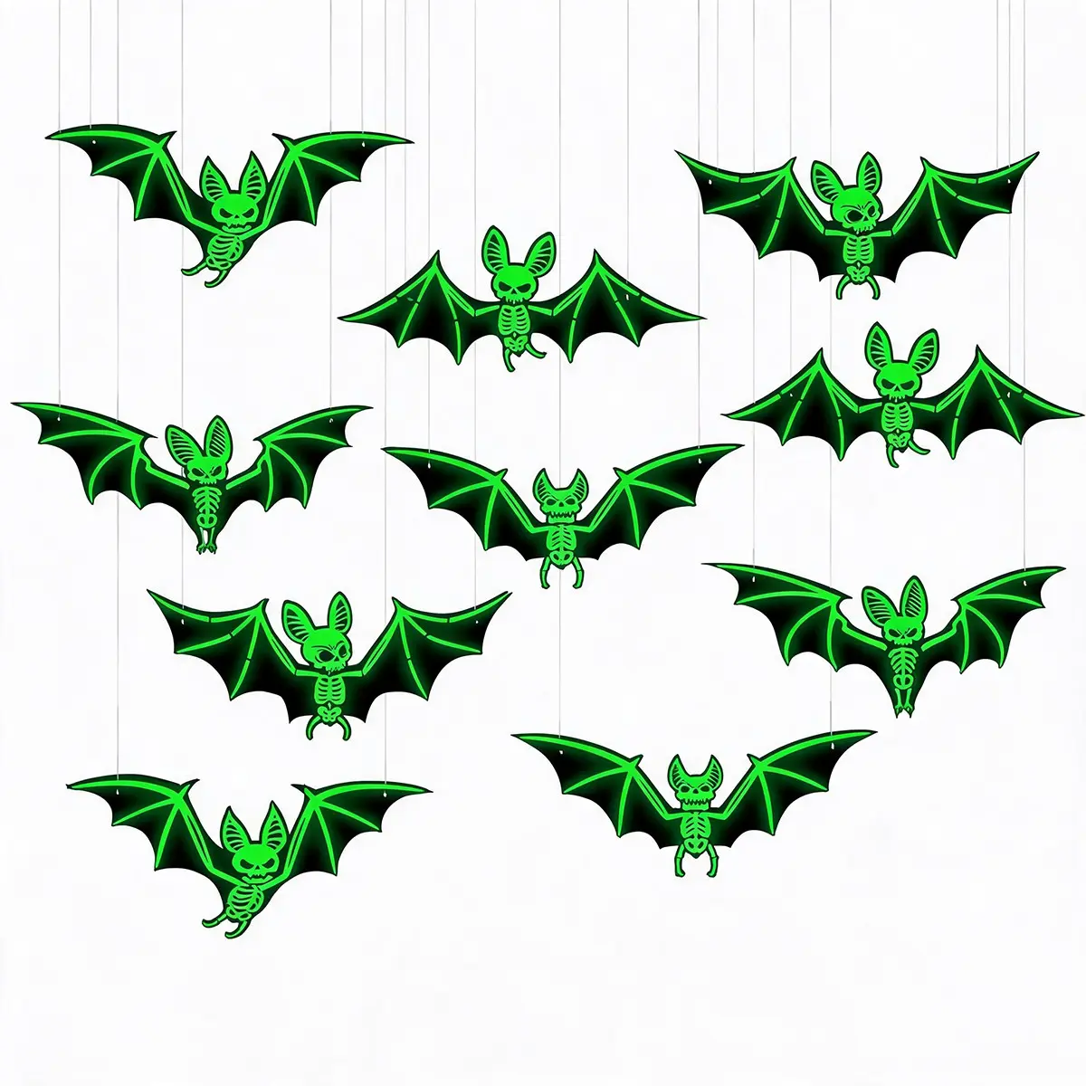 10-Pack Fluorescent Bat Halloween Hangings, Perfect for Halloween Decorations, Costume Party Scene Setup, Home Decoration Items