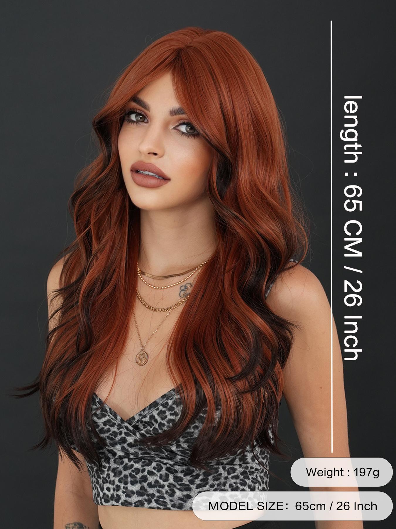 26 Inch Long Body Wavy Pre Styled Synthetic Hair Wig for Women, Natural Looking Fluffy Synthetic Fiber Wavy Texture Wig with Curtain Bangs, Full Machine Highlight Loose Wave Wig for Party, Daily Use, Highlight Brown Wig, Synthetic Wavy Hairstyle