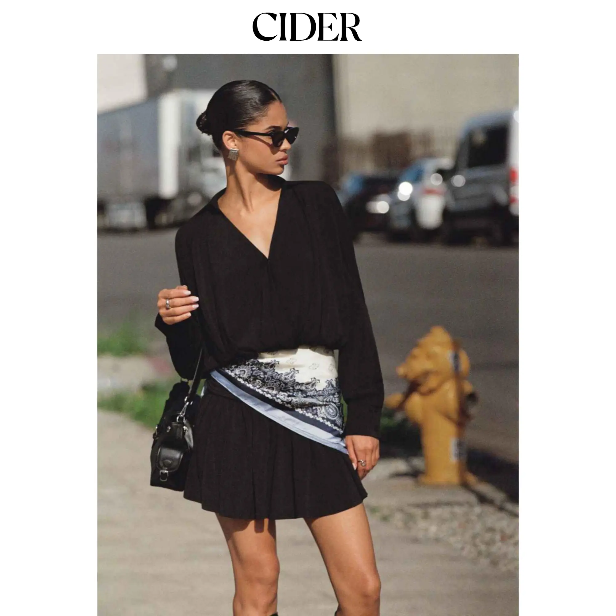 Cider Ruched Batwing Sleeve A-line Mini Dress SummerFinds