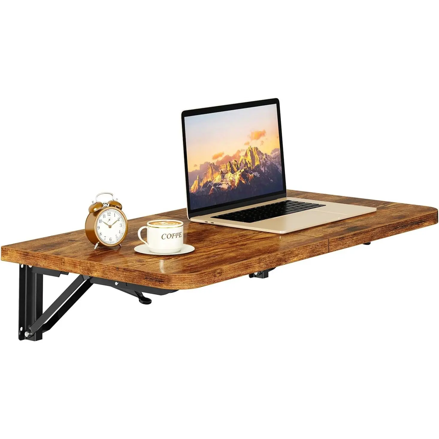 Wall Mounted Folding Table, Floating Wall Desk for Small Spaces, Fold Down Laundry Shelf with Heavy-Duty Brackets, Wall Table for  Office/Bar/Kitchen/Dining, Rustic Brown UTVT005H