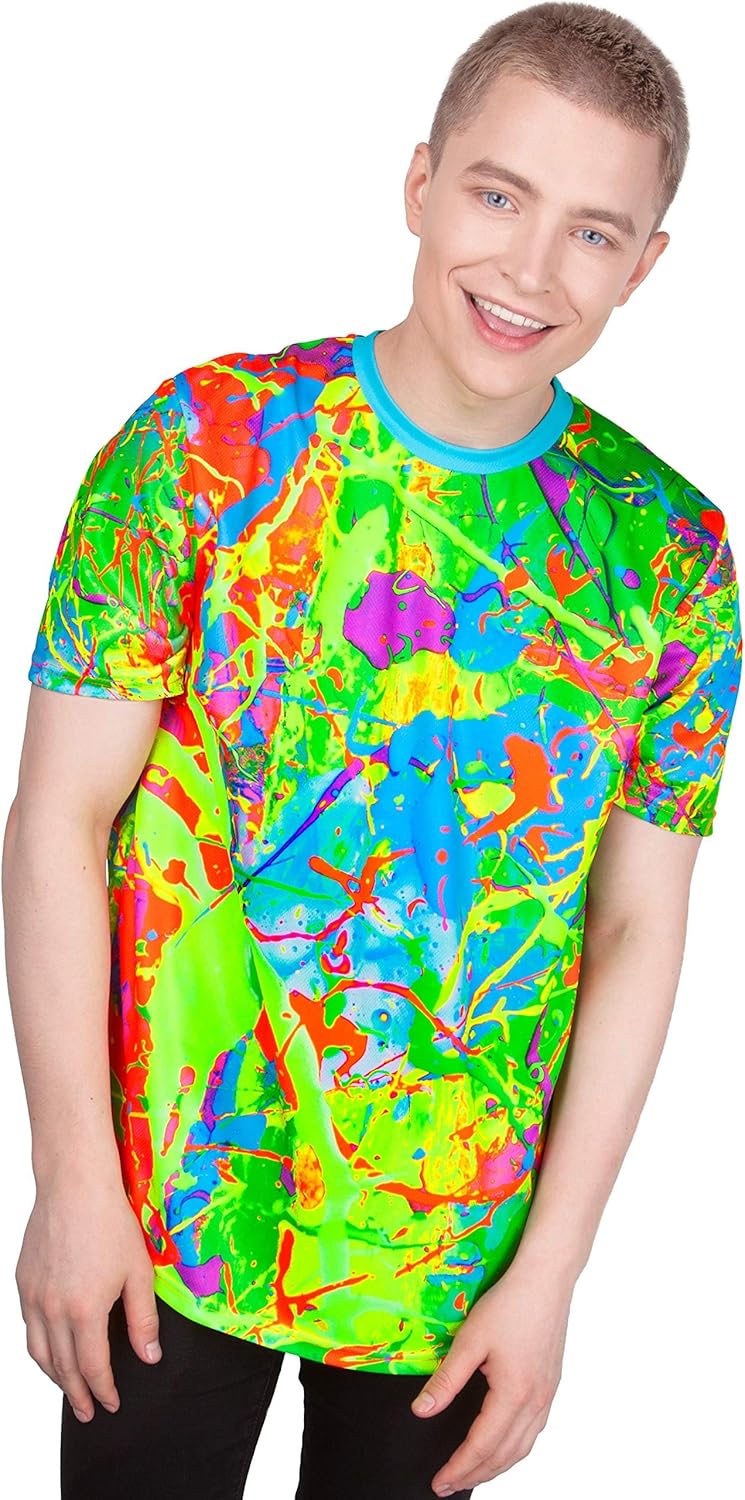 Neon Glow Blacklight UV Reactive Party Rave Handmade Art Tee Sport Top Workout Shirt Women Unisex Men Design T-Shirt
