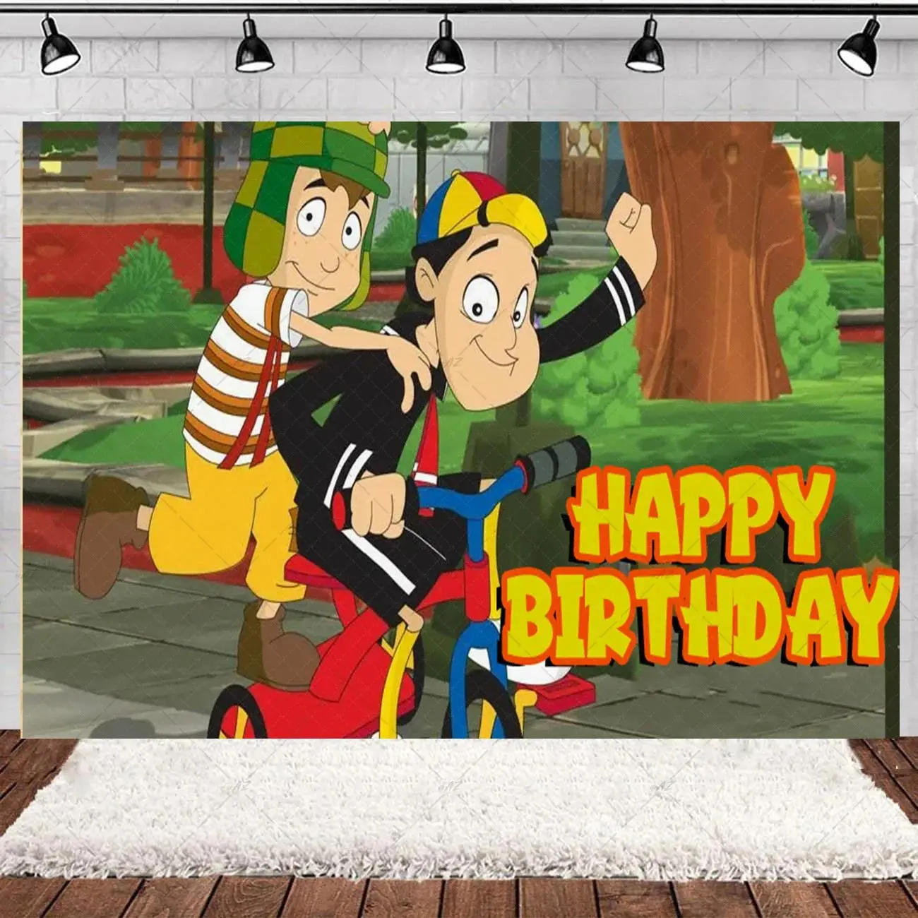 Dennis the Menace & El Chavo Party Background Backdrop Cartoon Retro Green Balloon Scene Banner Tapestry Wall Hanging Photography Background Polyester Fiber for living room decor, themed parties, event photo booth