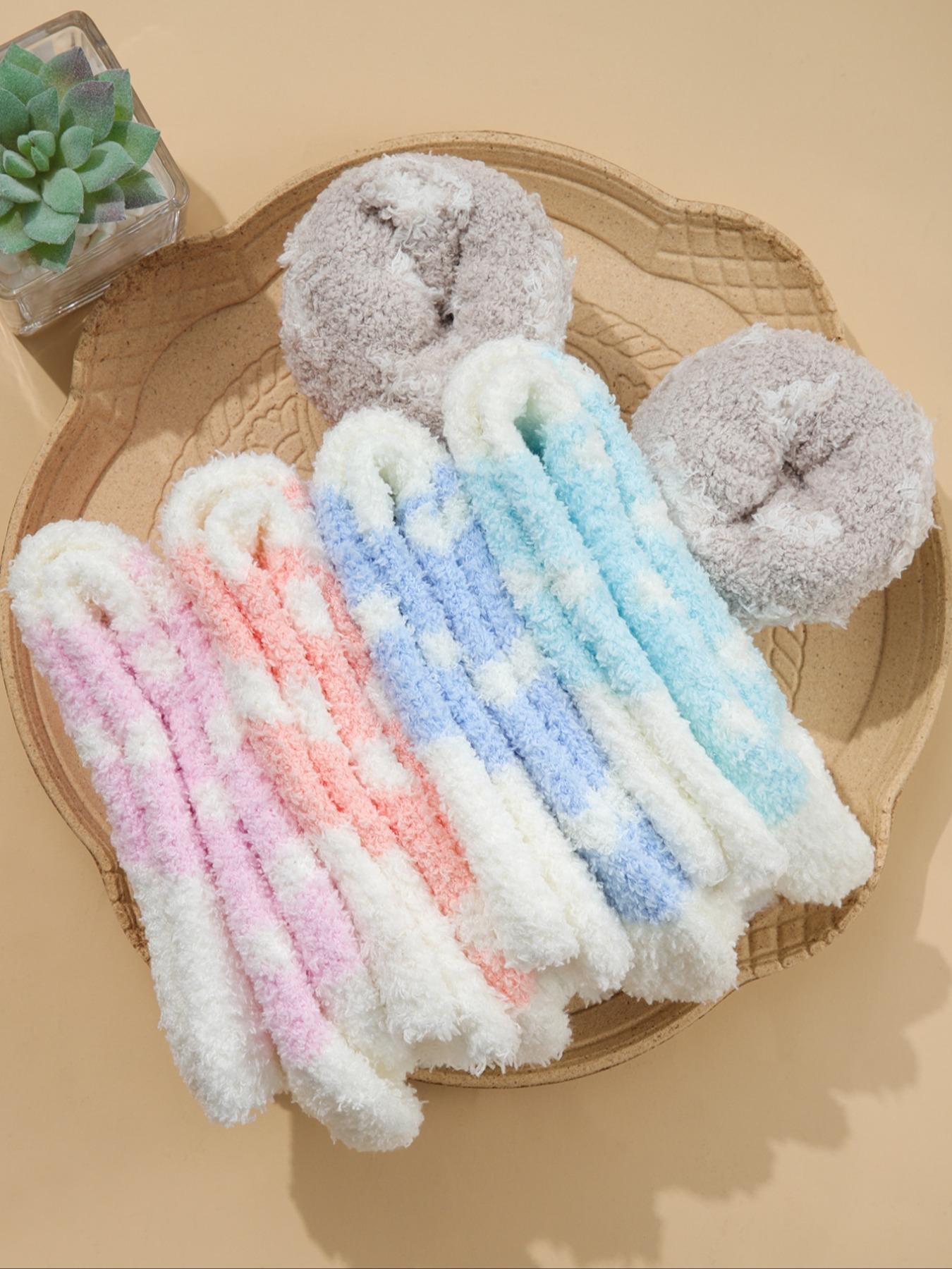 Women's Heart Print Fuzzy Socks, Cozy Warm Multipack Jacquard Knit Fitted Mid Calf Socks, Women's Socks & Hosiery, Cute Socks for Women