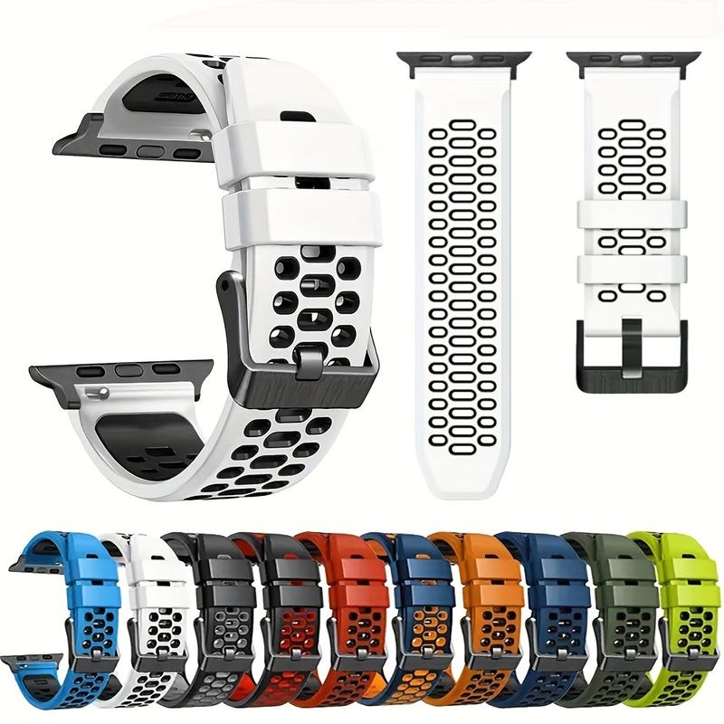 Adjustable Silicone Sports Band for Apple Watch Ultra 49mm, iWatch Series 10-3 - Durable, Comfortable Multi-color Wristband with Safety Buckle Closure, Activity Accessories | Perforated Design | Silicone Wristband,Apple Watch Accessories Wearable
