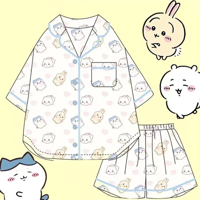 Chiikawa Cute PajamasSummer Short-sleeved Pajamas Cartoon Home Clothes Set Can Be Worn Outside