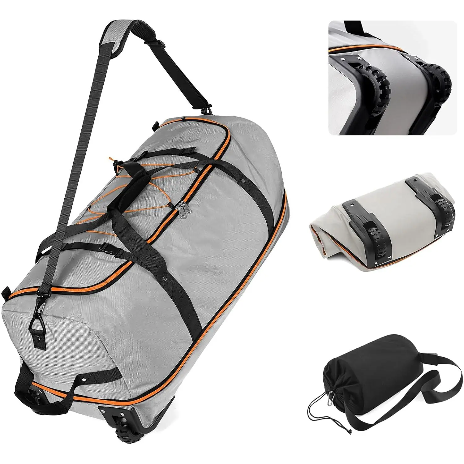 32" Soft-Sided Foldable Wheeled Travel Duffel Bag,Expandable 110L to 140L Rolling Cargo Bag with 2 Wheels and Multiple Pockets,Grey