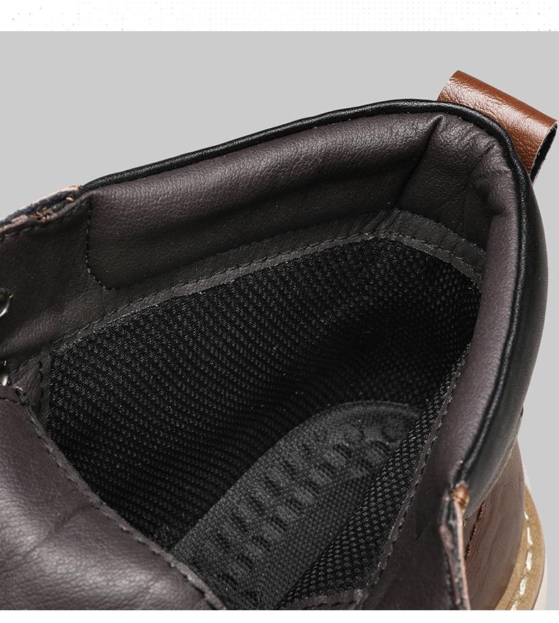 Men's Brown Classic Work Boots - Leather Upper with Belt Buckle Brown Lace-Up Ankle-High Design Non-Slip Rubber Sole for Hiking & Daily Casual Steel Toe Footwear Boy Memory Foam-Like Comfort Cushioning Adjustable Straps for Comfort Fit Durable Waterproof