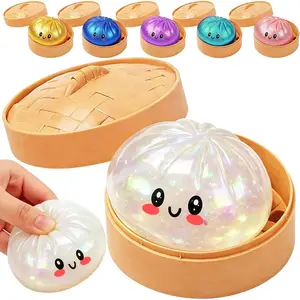 Dumpling Squeeze Toys, Glitter Dumpling Squeeze Toy with Box, Sensory Stress Relief Fidget Toy for Kids & Adults, Calming Squeeze Toy for Autism ADHD (Glitter Clear)