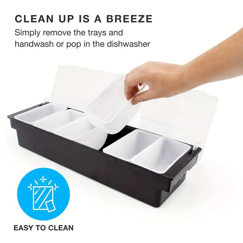 6-grid Ingredient Station, 1 Set Durable Plastic Ingredient Storage Box with Lid, Food Storage Container for Bar, Ice Cream Shop, Salad Bar, Kitchen