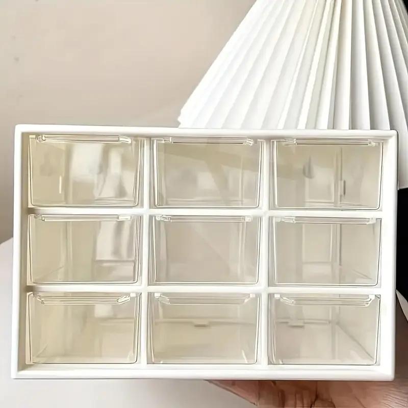 Compact Stackable Storage Box with 9 Transparent Drawers, Ideal for Jewelry, Cosmetics, Office Supplies & Kitchen Accessories, Jewelry Storage Unit, Kitchen Organizer