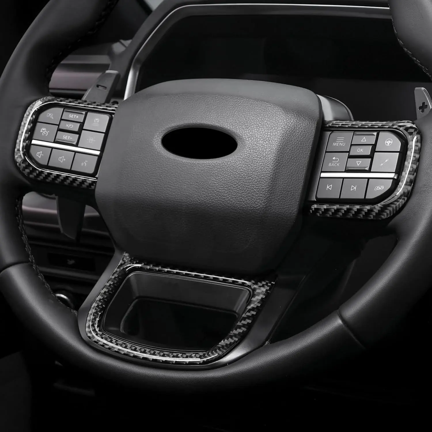 BETTERHUMZ Carbon Fiber Car Steering Wheel Panel Cover Trim, Adhesive Base Easy-Install Scratch Guard Interior Accessory for Ford F150 2021-2025 (Black)