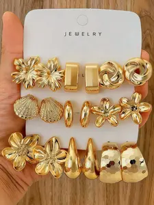 9 pairs Gold Women's Earrings Set, Fashion Party, Travel Vacation, Gift Engagement, Suitable For Various Occasions