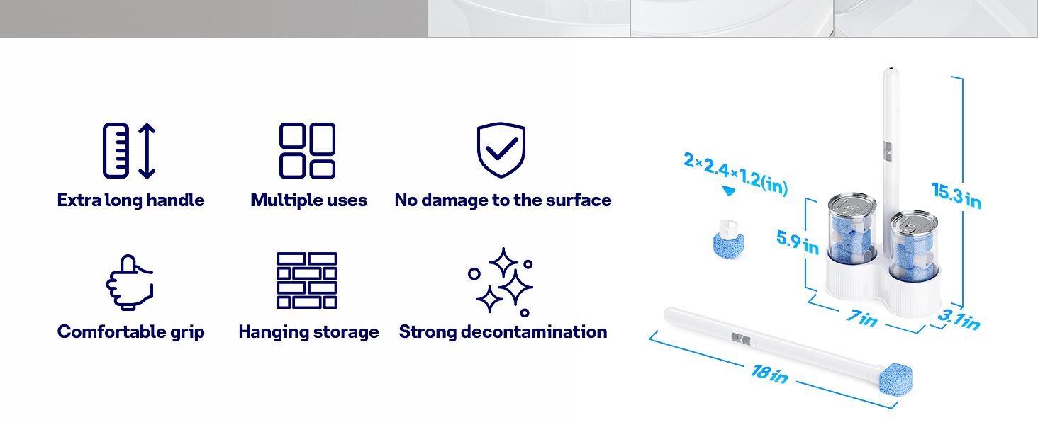 8 Pack Pumice Stone Toilet Bowl Set with 18 in Extra Long Handle,White Holder Case,Pumice Stone for Cleaning, for Cleaning Toilets, Bathtubs, Grills, Swimming Pools, Sinks