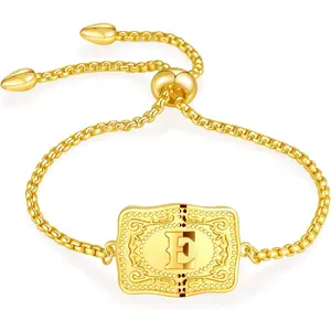 2 Pcs Gold Silver Initial Necklace Bracelet Set for Women, 18K Gold Plated Belt Buckle Initial A-Z Necklace Bracelet Set, Unique Western Style Jewelry Gifts for Women