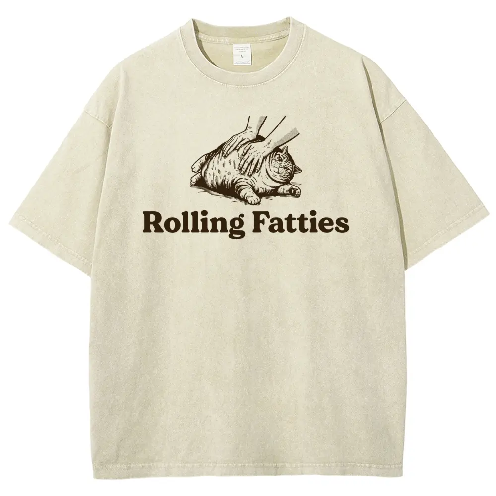 Rolling Fatties Chubby Cat Pet Graphic Vintage Washed Tee 90s Men's Graphic Tee t Shirts Funny Graphic Tee Good Graphic Tees Graphic Tees Streetwear Outfits Men Vacation Outfits Oversized Tshirt Men,back to school,back to school shopping