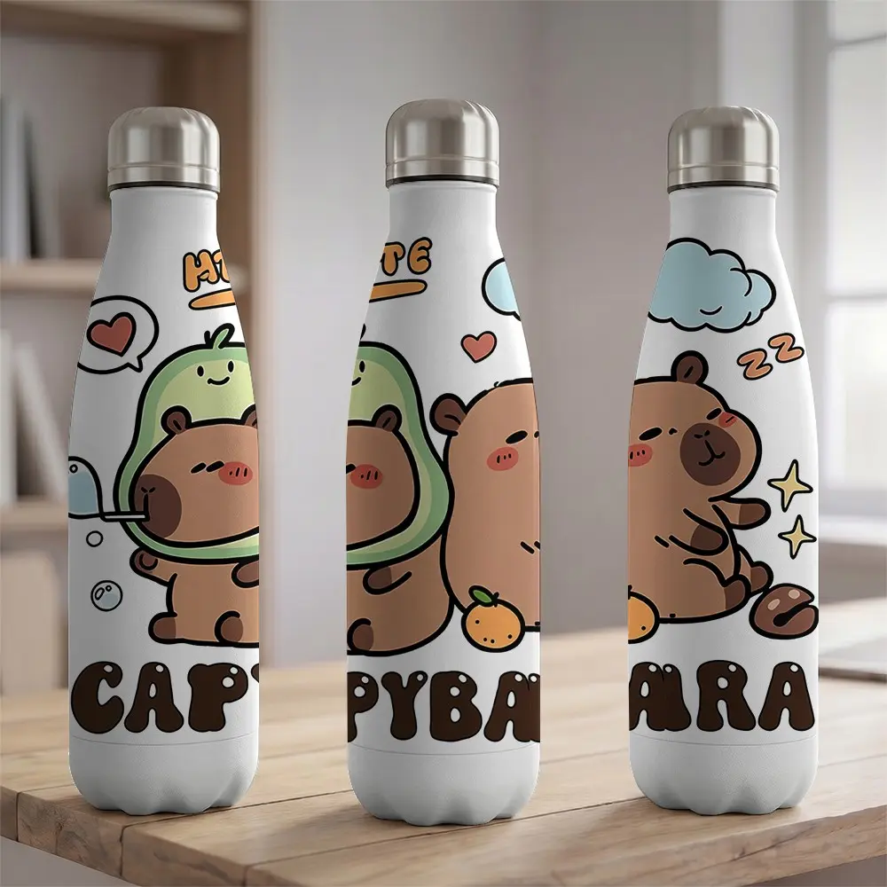 1pc 17oz Capybara 304 Stainless Steel Vacuum Insulated Water Bottle Cute Avocado Cartoon Pattern Double Walled Thermal Flask For Travel Gym Sports Office Outdoor Portable Reusable Drinkware Gift