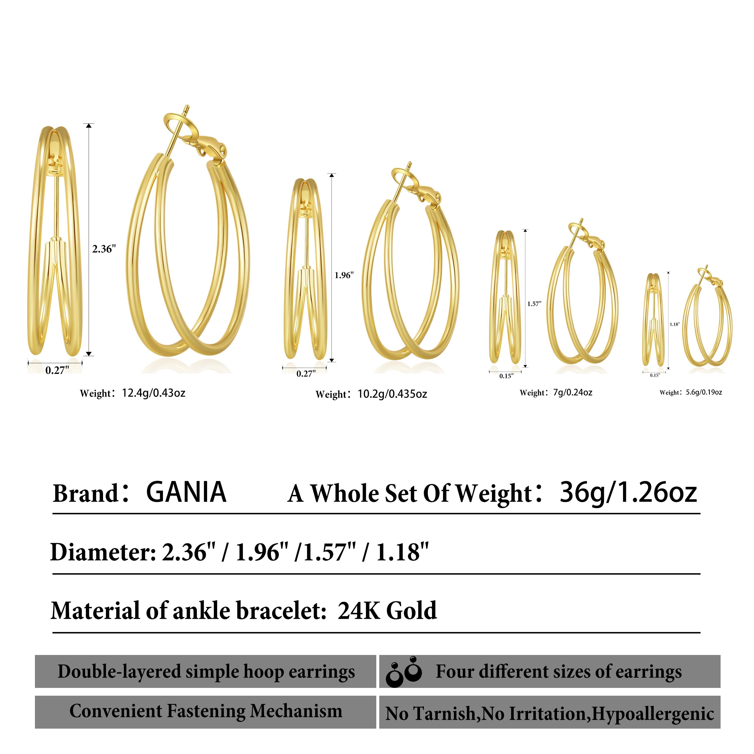 Large Thin Double Hoop Earrings for Women 30/40/50/60mm Gold Hypoallergenic Post Hoops Non Tarnish Sturdy Layered Earrings with Secure Clip-Top Design   Valentine's Day gift