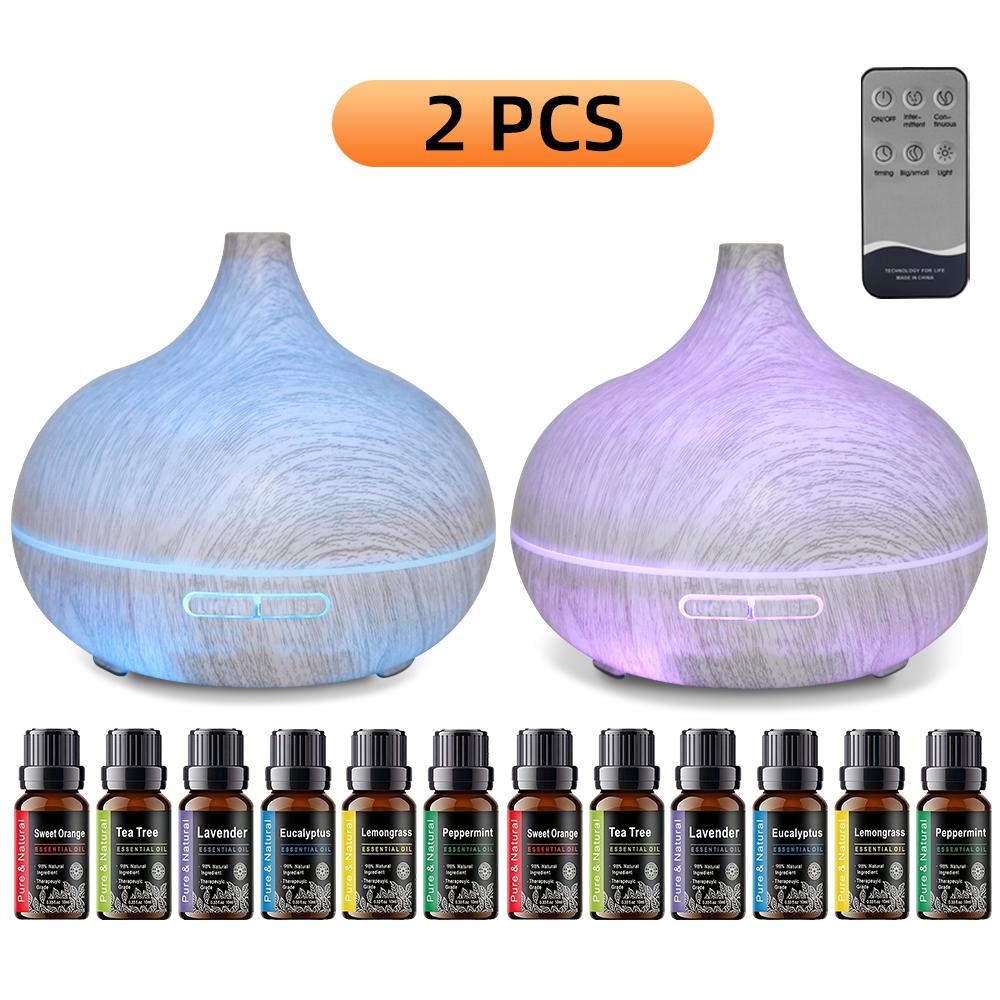 2 PCS 550ml Cool Mist Essential Oil Diffuser & Humidifier Auto Shut-Off, Remote Control, 7 Color LED Lights, Soundwave Tech for Home, Bedroom, Office 2 PCS 550ml Cool Mist Essential Oil Diffuser & Humidifier Auto Shut-Off, Remote Control, 7 Color LED Lights, Soundwave Tech for Home, Bedroom, Office
