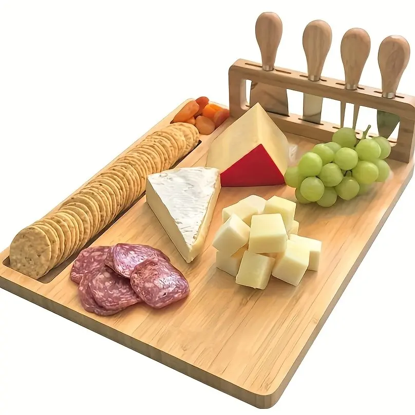 1pc Bamboo Cheese Platter & Cutting Board - Multi-Holiday Serving Board Suitable for Christmas, Thanksgiving, Easter Parties - Bamboo Wood Chopping Board & Serving Plate for Cheese, Charcuterie, Appetizers