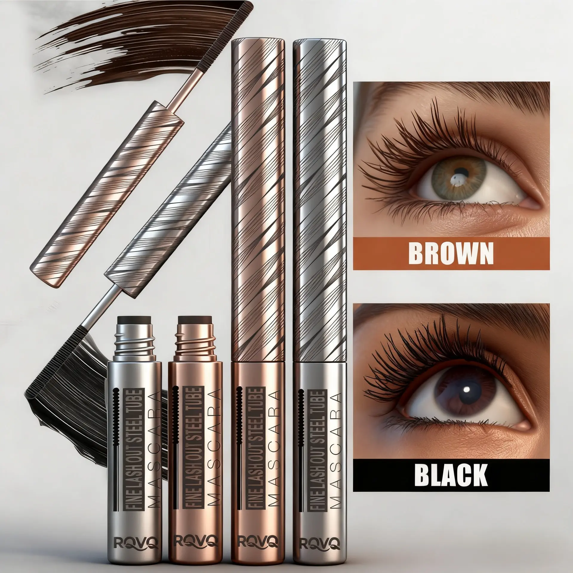 Steel Tube Mascara Black Brown Mascara Primer Waterproof Sweat Resistant Fiber Long Curl Shaping Mascara Primer