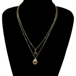 Two Layer Starfish Seashell Stacked Necklace Ocean Beach Pendant Dainty Cable Chain Necklace Gold Silver Two Tone for Women