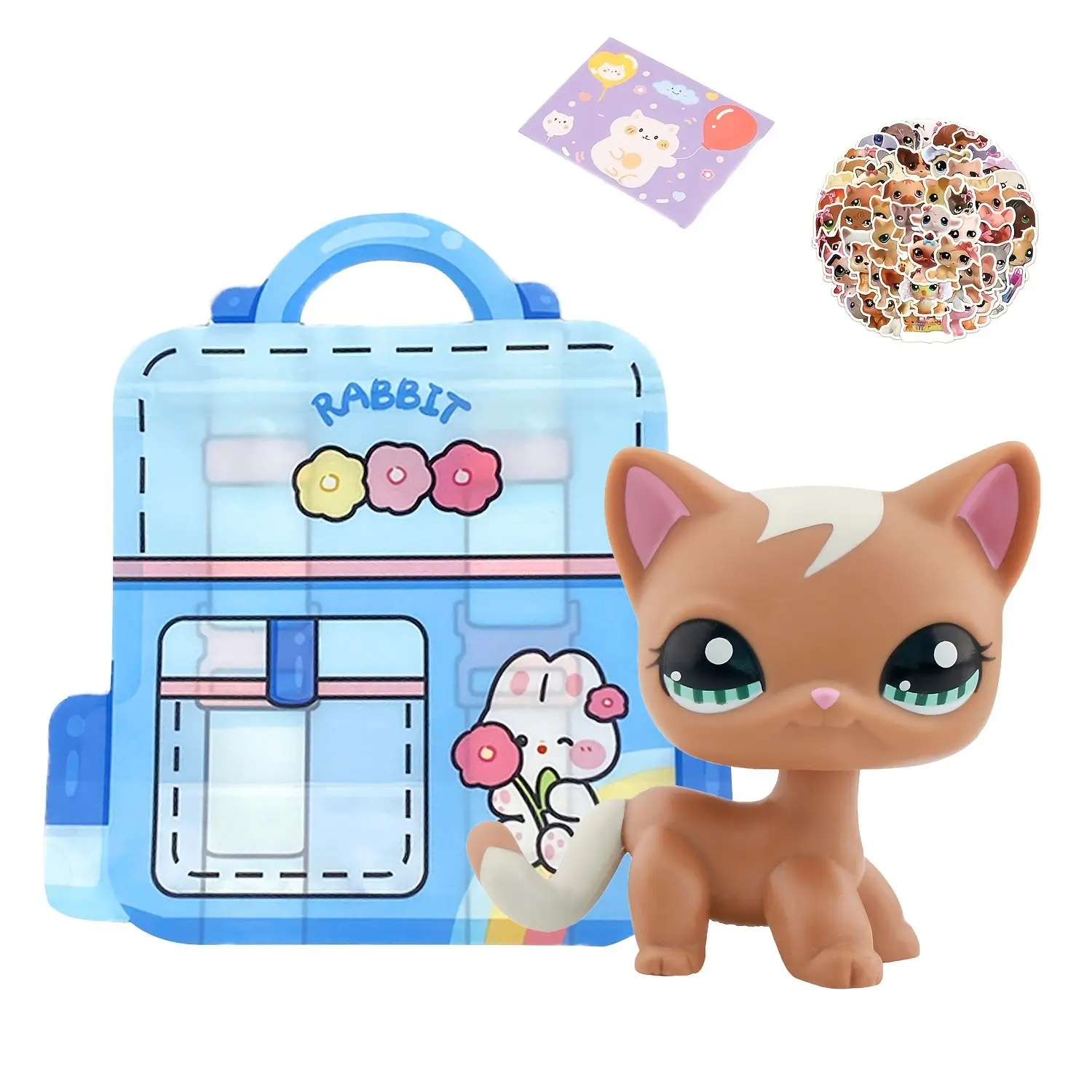 Lps Shorthair Cat Collectible Doll, Different Eyes, Mini Pet Shop Rare Animal Figures with Accessories, Birthday Christmas Halloween Gift