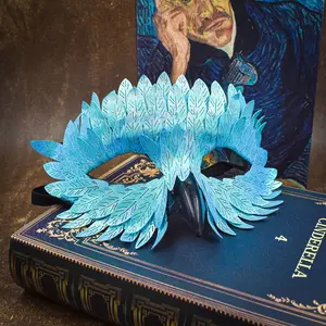 1 PU Bird Beak Feathered Masquerade Mask, Multicolor Iridescent Face Cover, Halloween Party Stage Performance Costume Prop