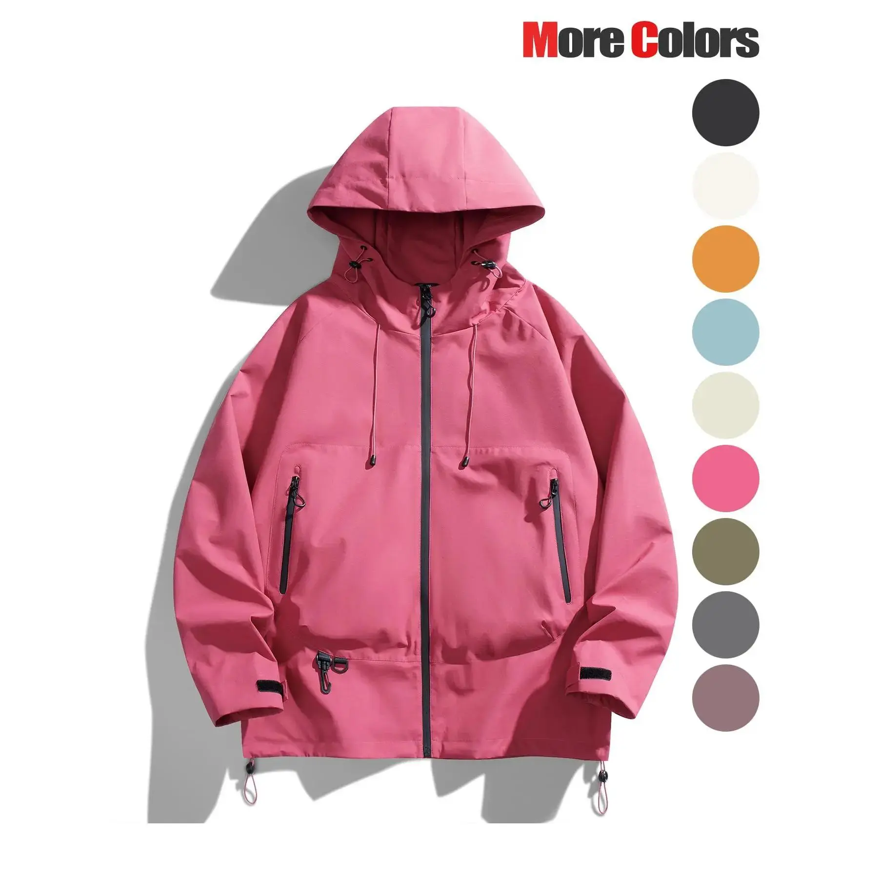 Unisex Baggy Windproof Outerwear with Pockets - Basic Hooded Long Sleeve Design for All Seasons Outdoor Sports, Loose Fit, Zip Pockets, Hooded Jacket, M, Black, Loose-Fitting, Plain, Casual, Solid, Woven
