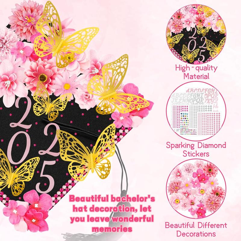 Graduation Cap Decorations Kits Faux Flower 3D Butterfly Rhinestones Glitter Alphabet Letter Sticker Pink Flower DIY Graduation Cap Decorations for Grad Cap Topper Graduation Party DIY Crafts Graduation Cap Decorations Kits Faux Flower 3D Butterfly Rhinestones Glitter Alphabet Letter Sticker Pink Flower DIY Graduation Cap Decorations for Grad Cap Topper Graduation Party DIY Crafts