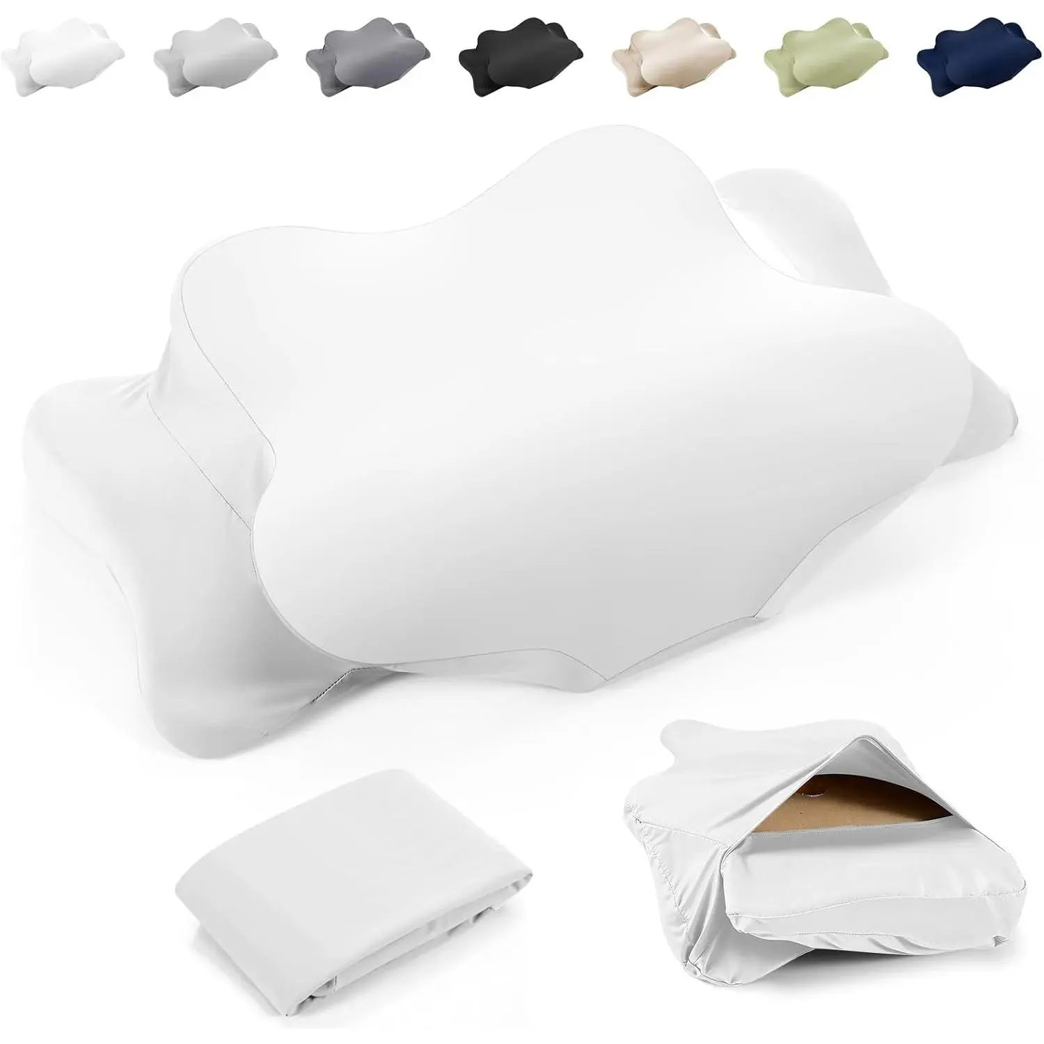 Cooling Cervical Pillowcase Cover with Envelope Closure (Only Pillow Case) Ergonomic Neck Pillowcase Soft Cool Pillow Cover for Side Back Stomach Sleepers(White,Queen Size)