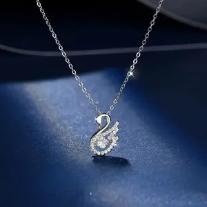 Luxury Shiny Sterling Silver Full Zircon Little Swan Summer Collarbone , men tarnish proof xmas cubic zirconia elegant dainty romantic birthday beautiful daily wear emotional first communion c christian gothic ball woman lu necklac trendy pe penda -to sta