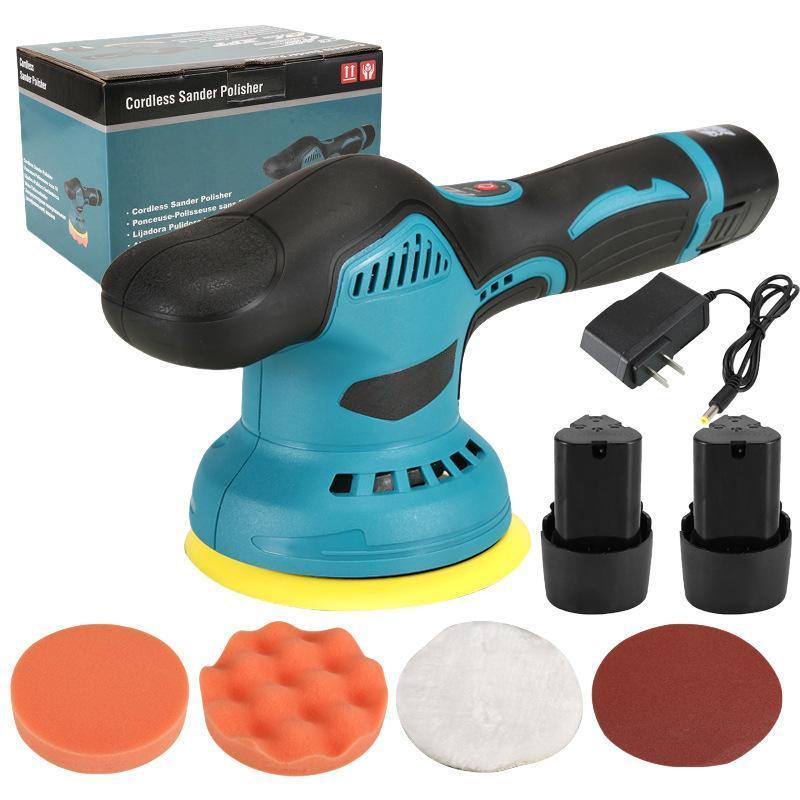 Wireless car polisher, equipped with 2 12V rechargeable batteries, 6inch mini polisher set, 2800-5500 RPM orbital polisher, variable speed, suitable for fine polishing, buffing, and scratch removal on boats and cars