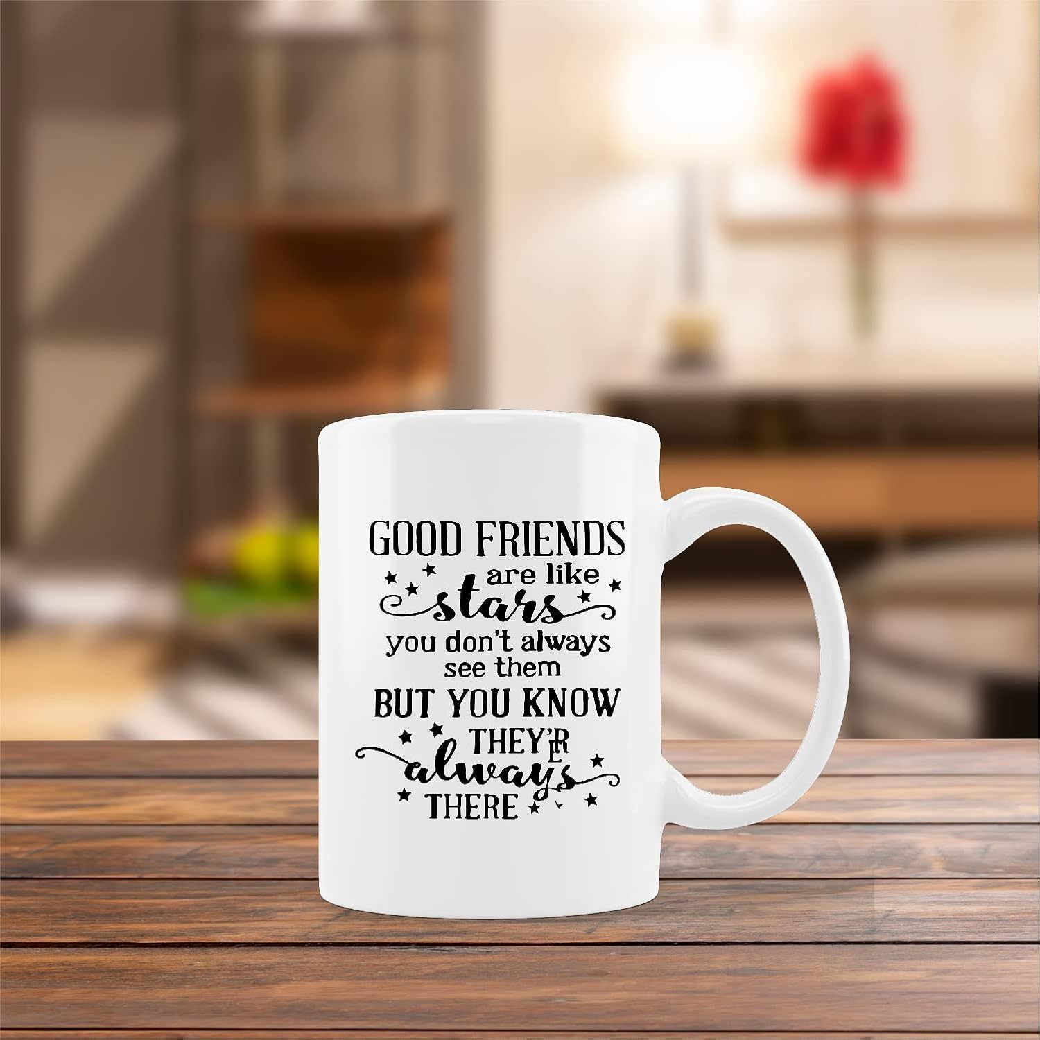 11oz White Ceramic Mug with Inspirational Quote - "Good Friends Are Like Stars" - Perfect Gift for Besties, Long Distance Relationships, Coffee & Tea Lovers, Microwave Safe, Reusable, Ideal for Birthdays, Holidays & More, Mugs for Friendship, Best for Chr