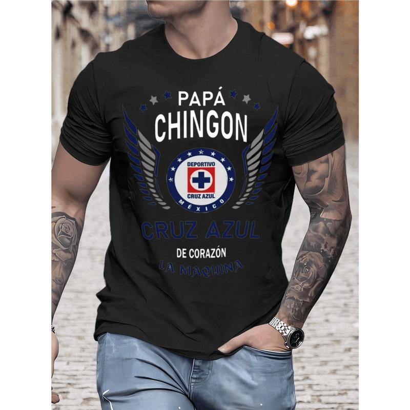 Cruz Azul "Papa Chingon" Graphic Tee - Premium Cotton Men's Soccer T-Shirt, Casual Summer Streetwear Top, Perfect Father's Day Gift for Soccer Dads, Oversized Sportswear Shirt