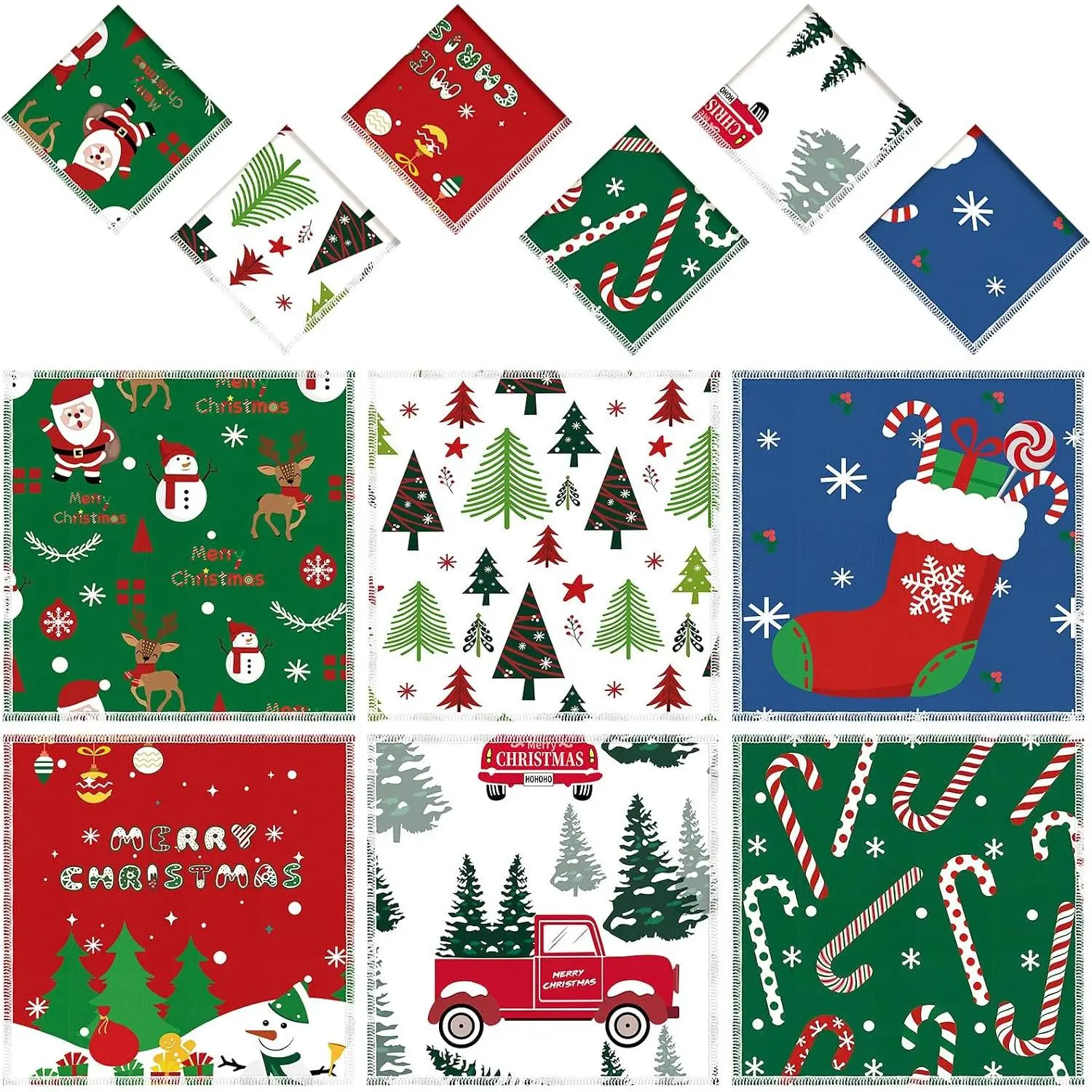 12 count Christmas Handkerchieves Bulk 6 Styles 11x11 in | 6 Cute   Handkerchiefs, Bandana,  Winter Holiday Table Decor, Party Gifts for Men Women