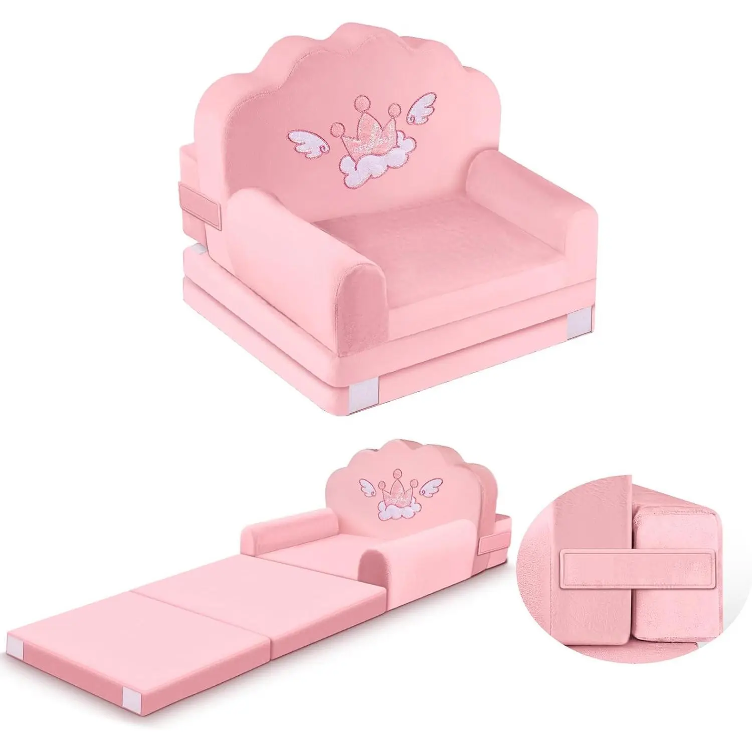 Toddler Chair and Kids Couch,2-in-1 Fold Mini Sofa & Lounger Comfy,Reinforce Magic-Tape Backrest for 1-3 Years Old Playing,Reading,Napping.Convertible Easy-Clean Playroom Chair,Gift for Girls Boys